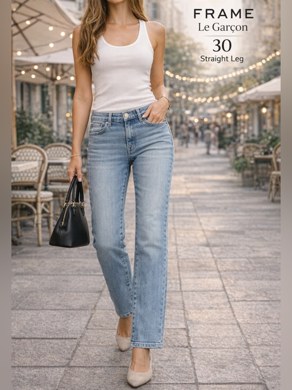 FRAME Womens Le Garcon Straight Leg Jeans sz 30 Light Wash blue Denim boho comfy